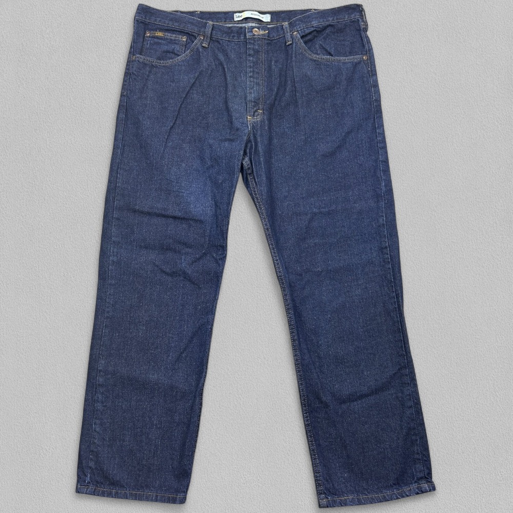 Lee Jeans Mens 42x30 Blue Dark Denim Regular Fit Straight Leg Cotton Casual Work